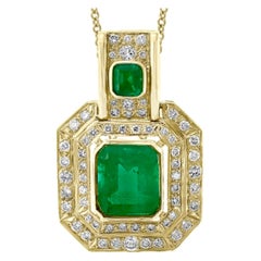 Vintage AGL Certified Minor 20 Ct Colombian Emerald & 5 Ct Diamond Pendent/Necklace 14K