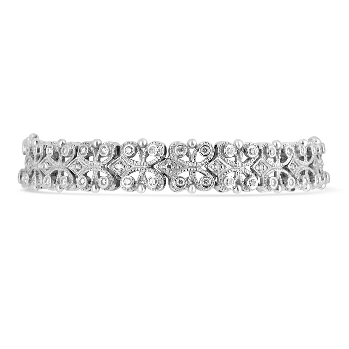 2,0ct Diamant-Tennis-Armband - 14K Weißgold Floral Art Deco Jahrestag (Moderne) im Angebot