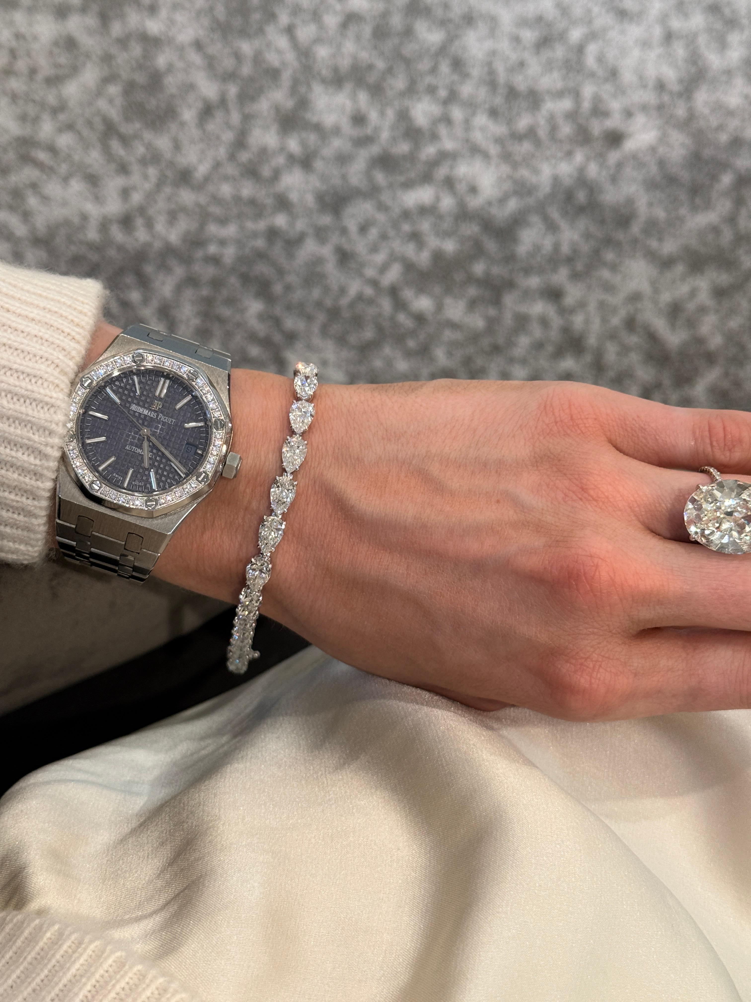 Pulsera de tenis con diamantes pera de lado, 20 ct, certificados por el GIA Corte pera en venta