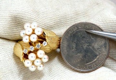 .20 Carat Japanese Cultured Pearls .20 Carat Diamonds Flower Ring 14 Karat