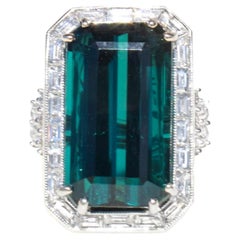 20ct Indicolite Tourmaline & Diamond 18K Ring