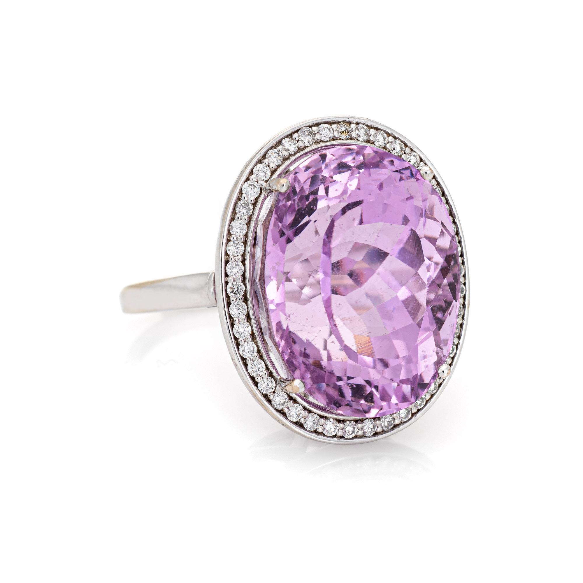 Modern 20ct Kunzite Diamond Ring Estate 14k White Gold Large Oval Cocktail Jewelry 6.25 For Sale