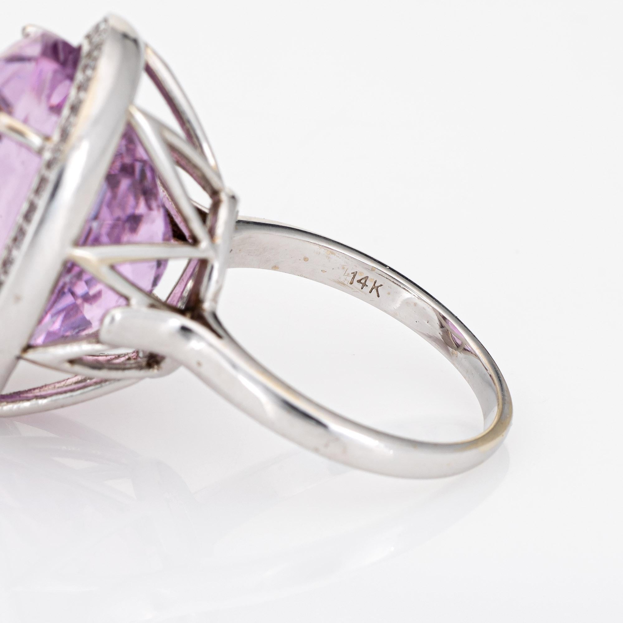 Bague en kunzite de 20 carats et diamant de succession en or blanc 14 carats Grand bijou de cocktail ovale 6,25 en vente 1