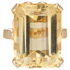 20ct Lemon Citrine Ring Vintage 14k Yellow Gold Emerald Cut Estate Fine Jewelry