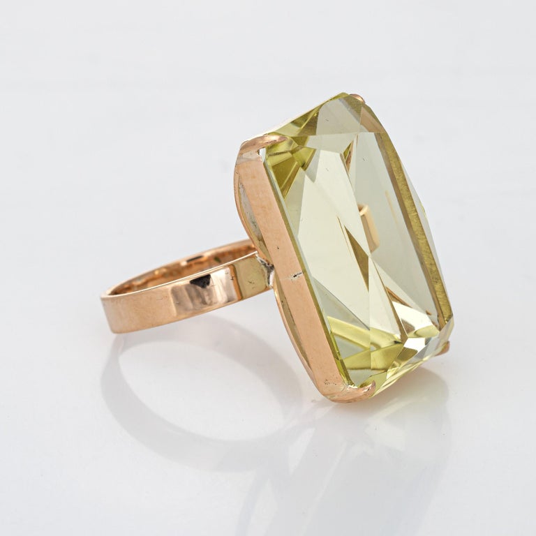 20ct Lemon Quartz Cocktail Ring Vintage 14k Yellow Gold Estate Fine