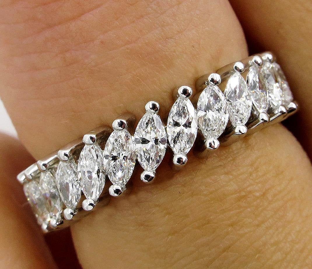 2.0 Carat Marquise Diamond Full Eternity Wedding Anniversary White Gold Ring In Good Condition In New York, NY