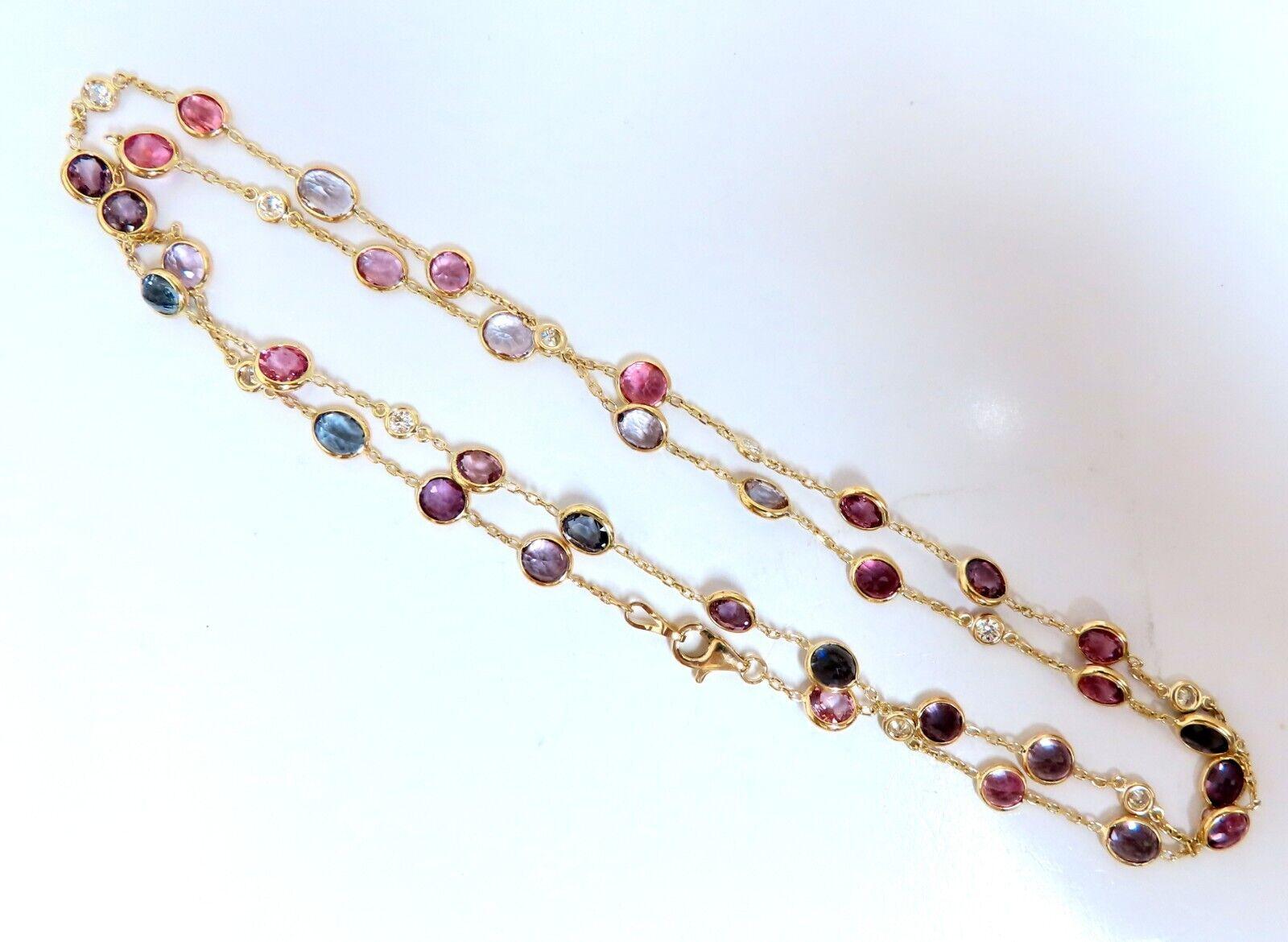 20 Karat mehrfarbige natürliche Spinell-Diamanten Yard-Halskette 14kt Gold (Ovalschliff) im Angebot