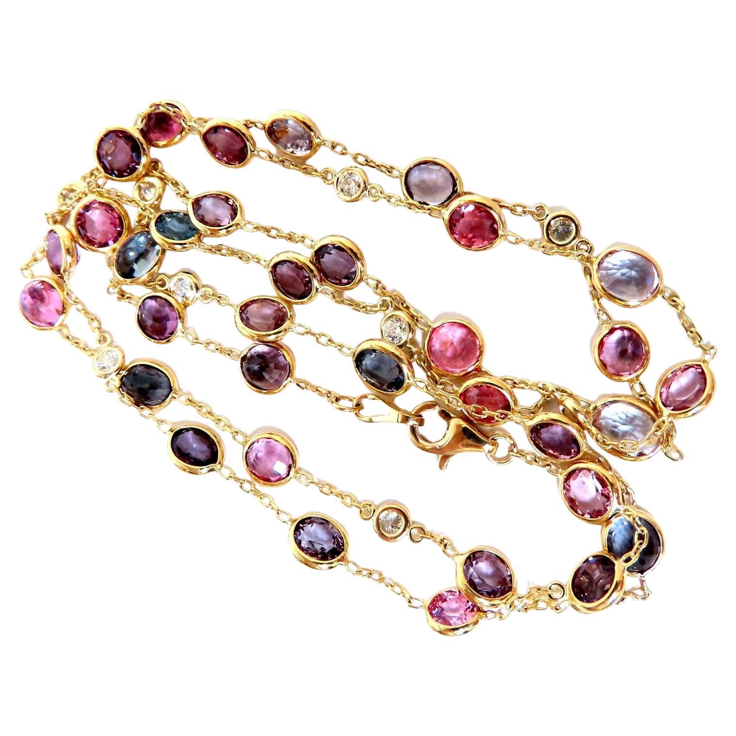 20ct Multi-Colored Natural Spinel Diamonds Yard Necklace 14kt Gold