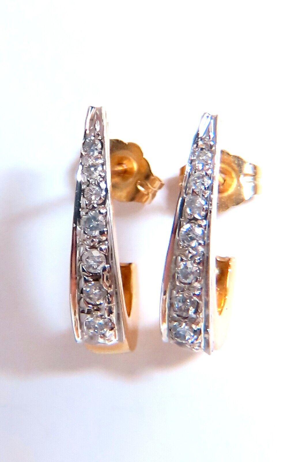 Round Cut .20ct Natural Diamond Earrings 14kt Gold Semi Hoop For Sale
