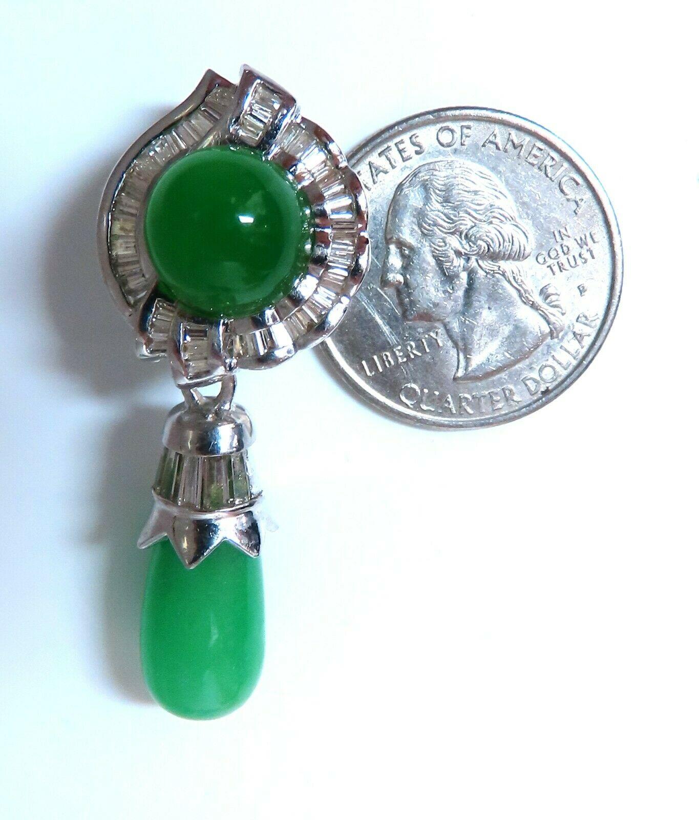 20ct Natural Jade Drop Dangle Diamond Earrings 18kt In New Condition In New York, NY