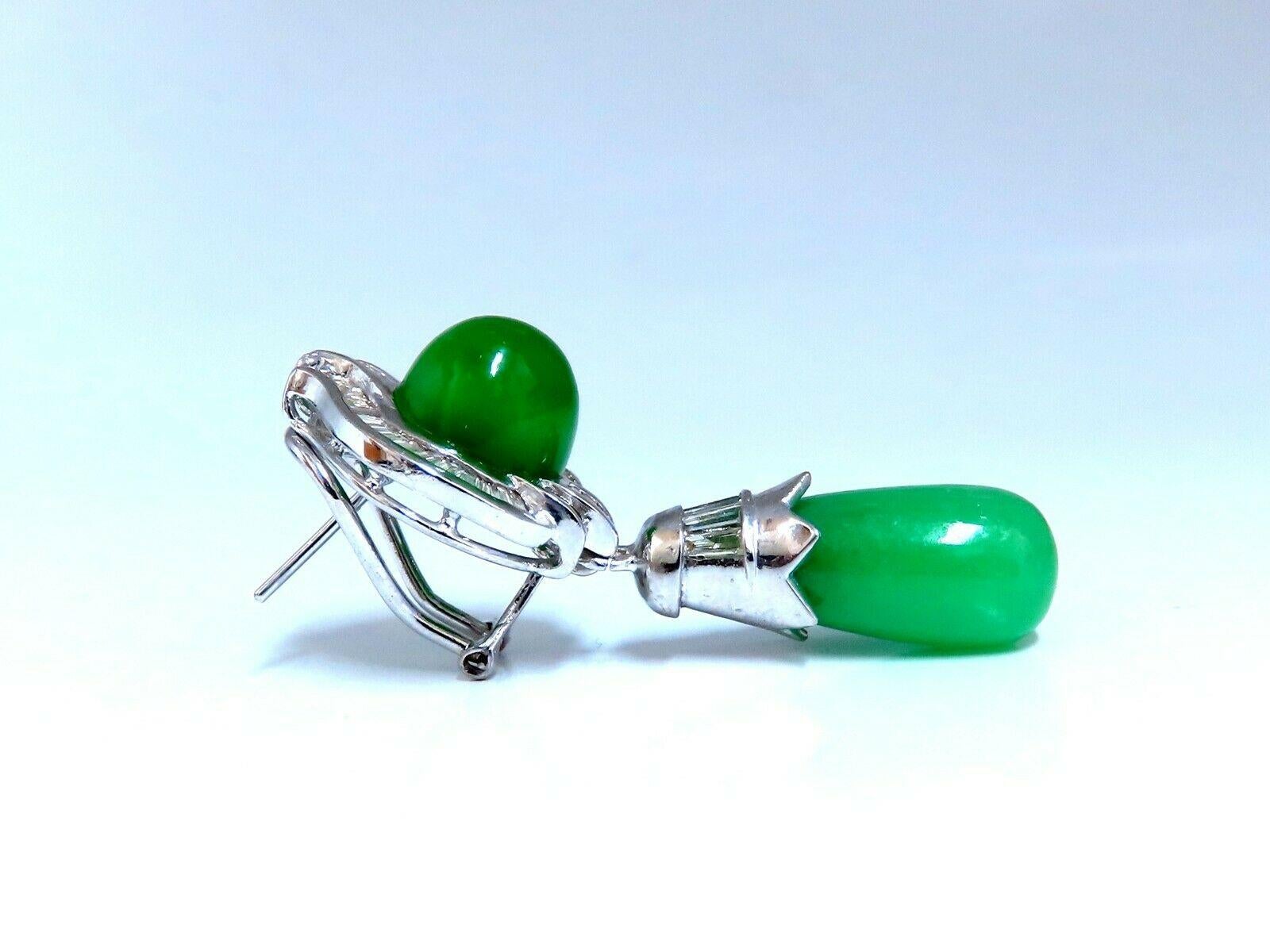 Women's or Men's 20ct Natural Jade Drop Dangle Diamond Earrings 18kt