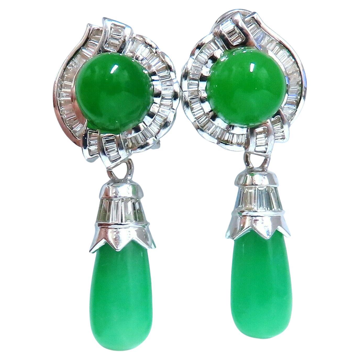 Pendants d'oreilles en or 18 carats avec diamants et jade naturel de 20 carats en vente
