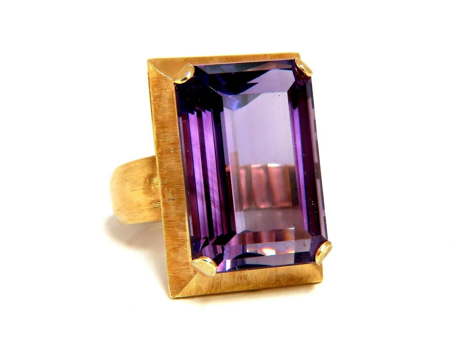 Emerald Cut 20 Carat Natural Purple Amethyst Ring 14 Karat Vintage Graver Weave