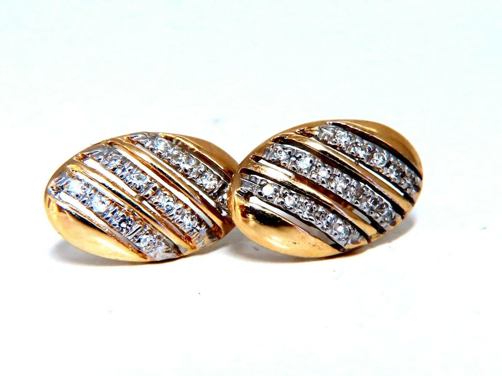 .20 Carat Natural Round Diamonds Oval Striped Earrings 14 Karat In New Condition For Sale In New York, NY