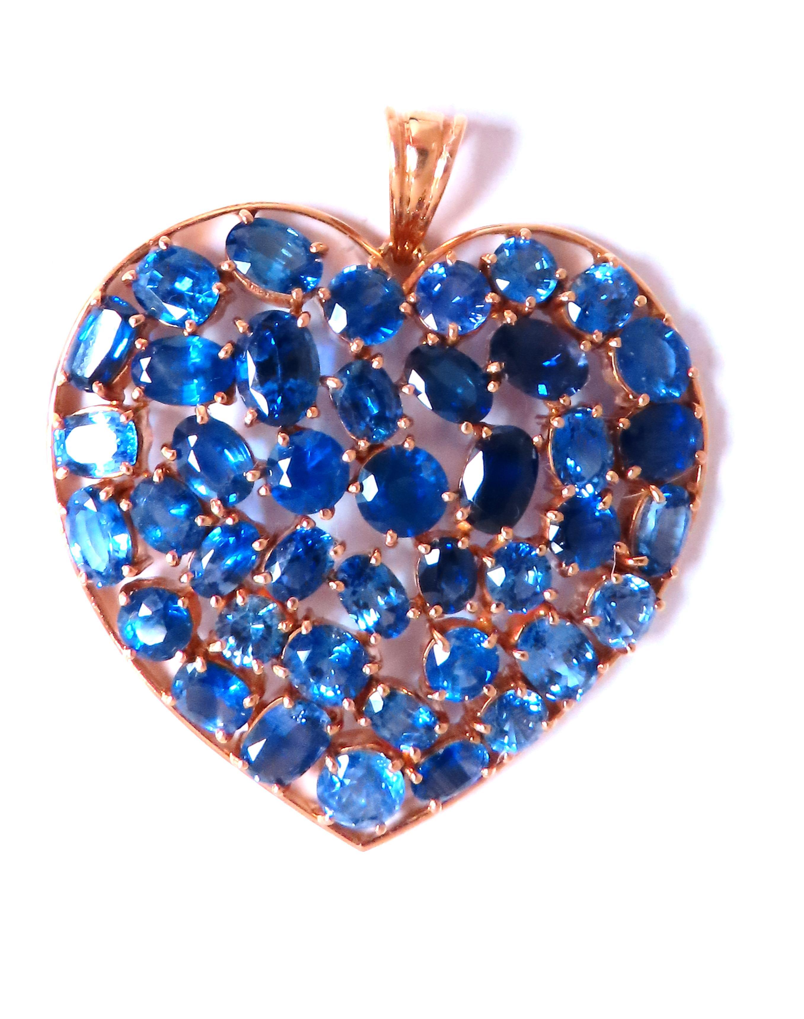 20ct shades of blue natural sapphires 
rounds, ovals shapes
full cut brilliants 
clean clarity and transparent
18kt yellow gold 17.5 grams 
1.4 x 1.6 inch 
$6,000.00 appraisal to accompany