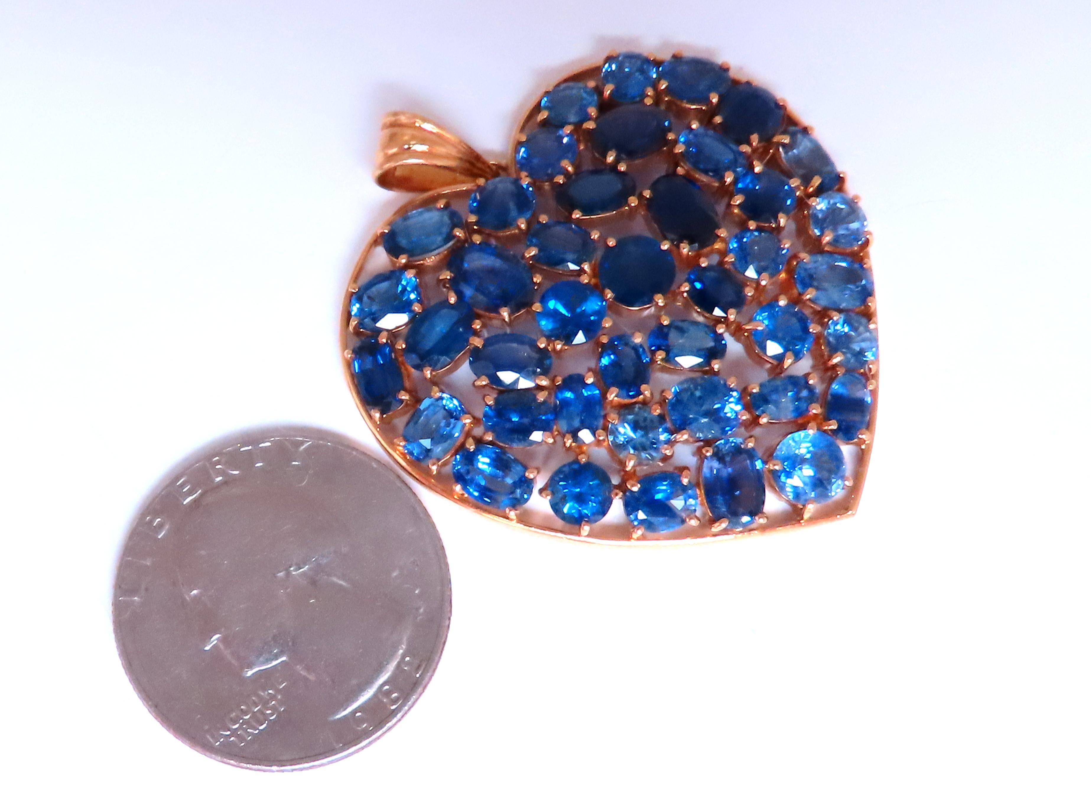 Contemporary 20ct Natural Sapphires Cocktail Heart Large Size Pendant 18kt 12542 For Sale