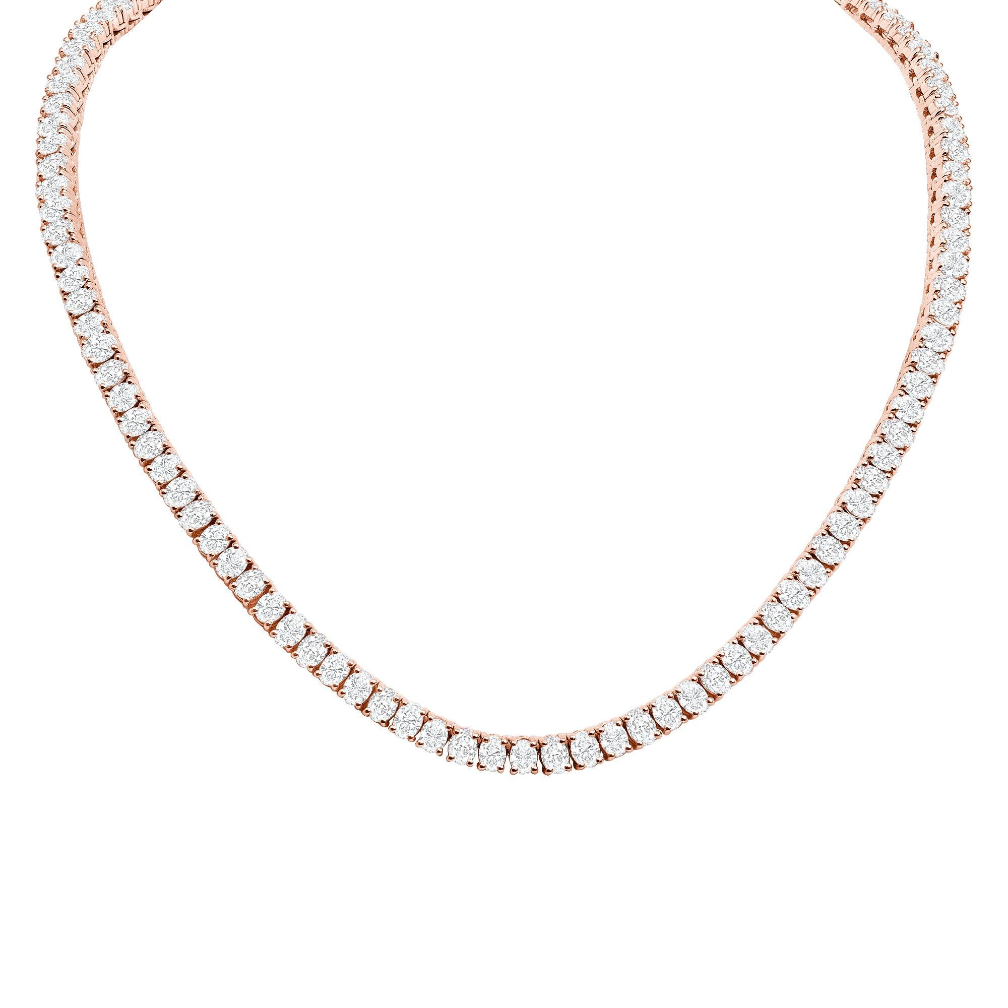 Oval Cut 20ct Oval Tennis Necklace, Natural Diamonds (F-G, VS-SI1) in 18 Inches 18k Gold For Sale