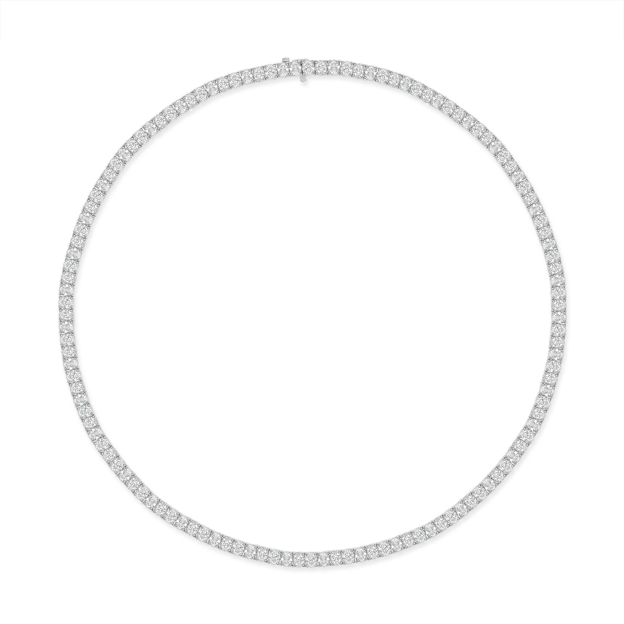 20ct Oval Tennis Necklace, Natural Diamonds (F-G, VS-SI1) in 18 Inches 18k Gold In New Condition For Sale In Los Angeles, CA