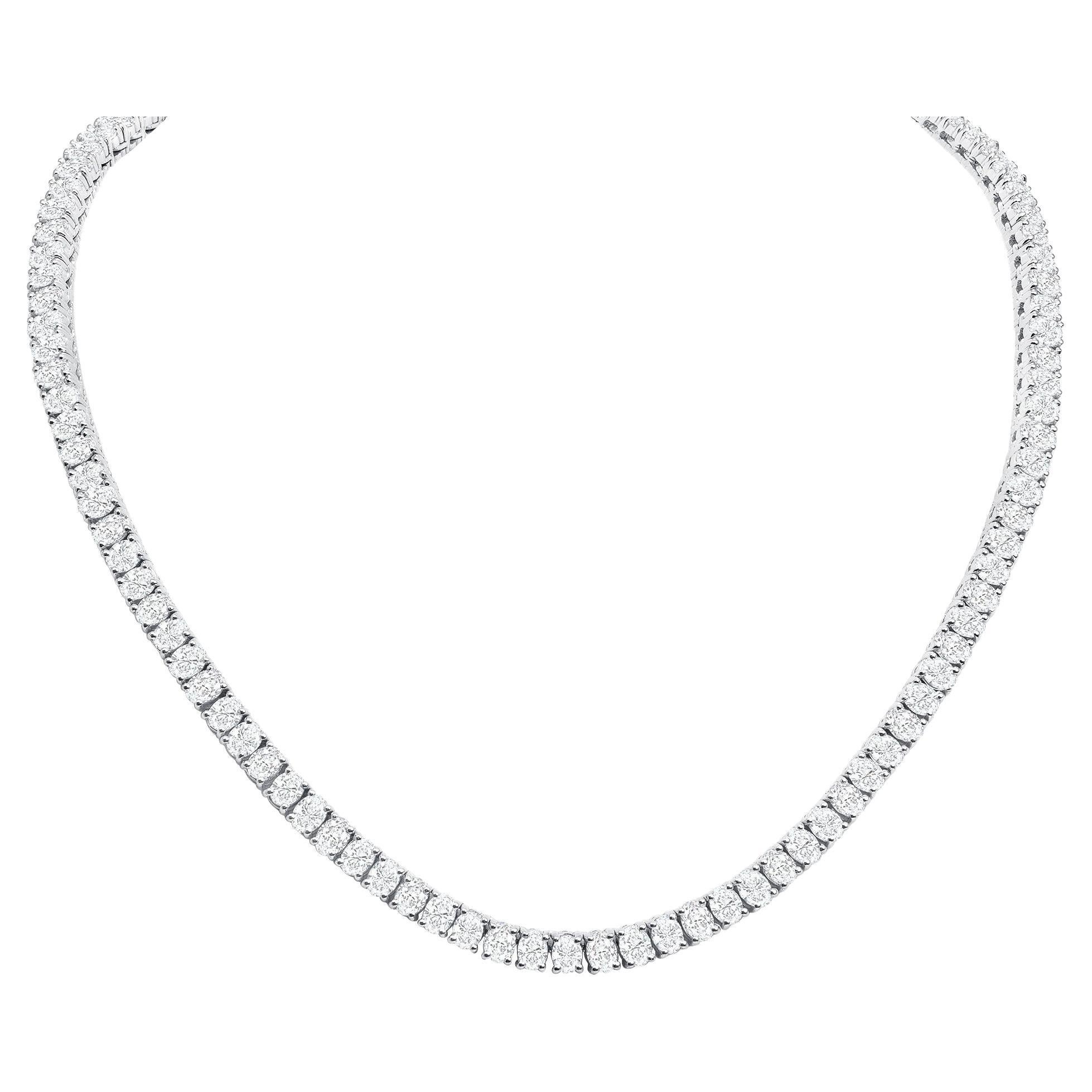 20ct Oval Tennis Necklace, Natural Diamonds (F-G, VS-SI1) in 22 Inches 18k Gold For Sale