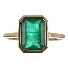 2.0cts 14K Bezel Set Emerald Solitaire Gold Ring