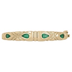 2.0cts 14K Colombian Emerald-Pear Cut Four Stone Emerald Gold Bangle