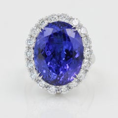 20 Carat Tanzanite and Diamond Ring/Pendant in 18 Karat White Gold