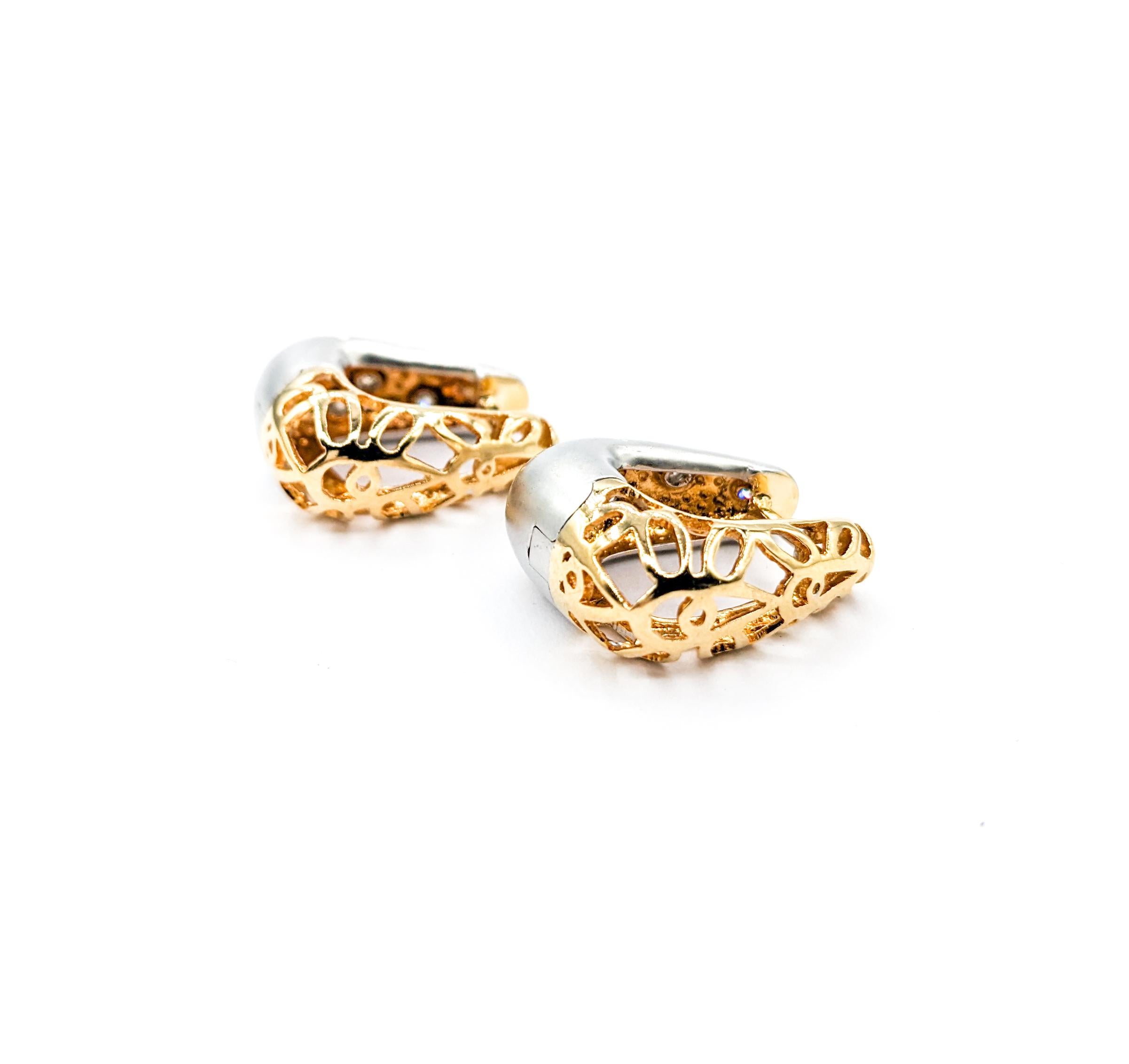 Round Cut 20ctw Diamond Squared Earrings In Two-Tone Gold For Sale