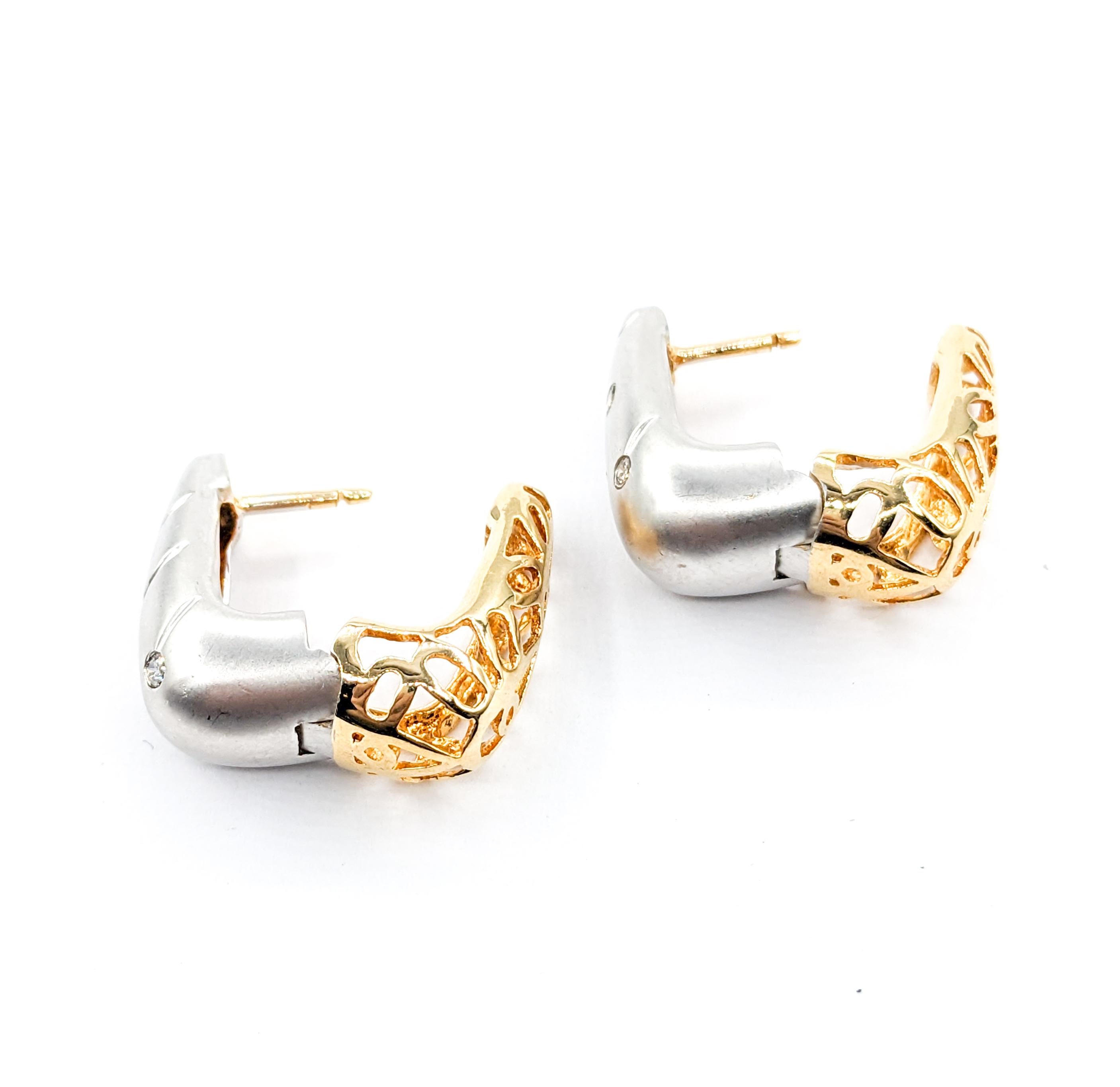 20ctw Diamond Squared Earrings In Two-Tone Gold In Excellent Condition For Sale In Bloomington, MN