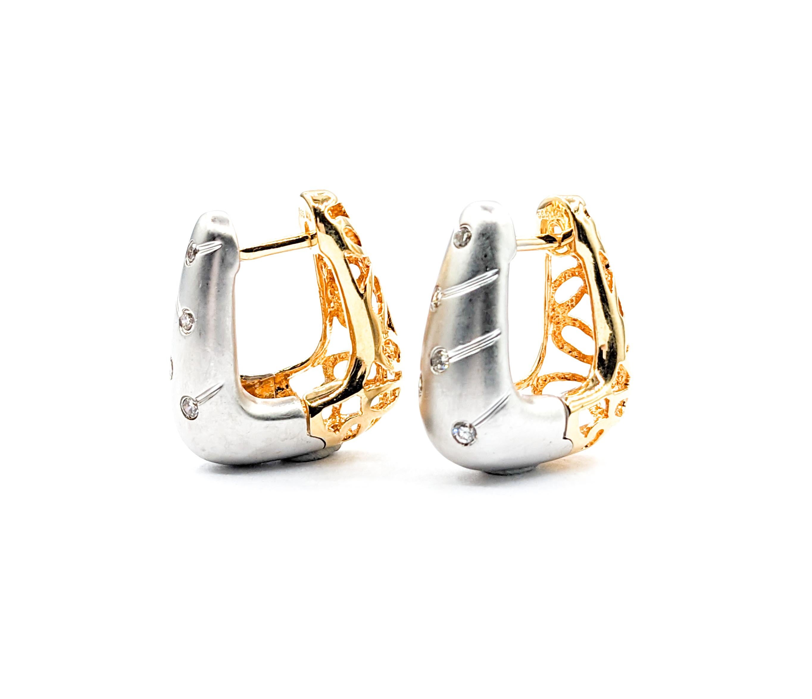 Women's 20ctw Diamond Squared Earrings In Two-Tone Gold For Sale