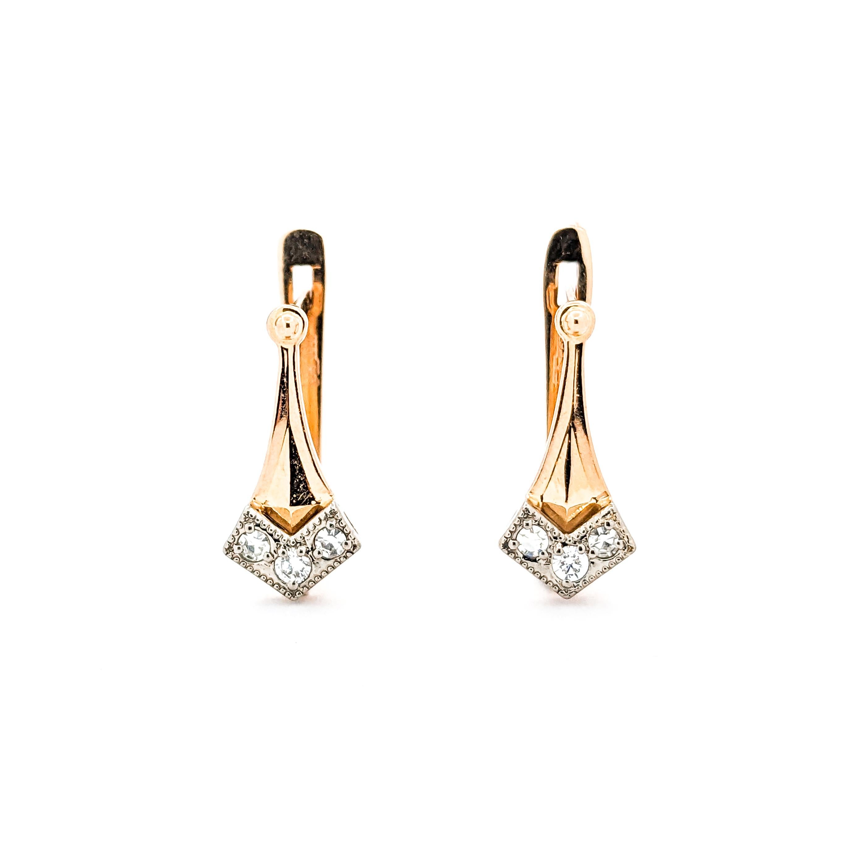 Contemporary .20ctw Diamond Stud Lever Back Earrings In Rose Gold For Sale