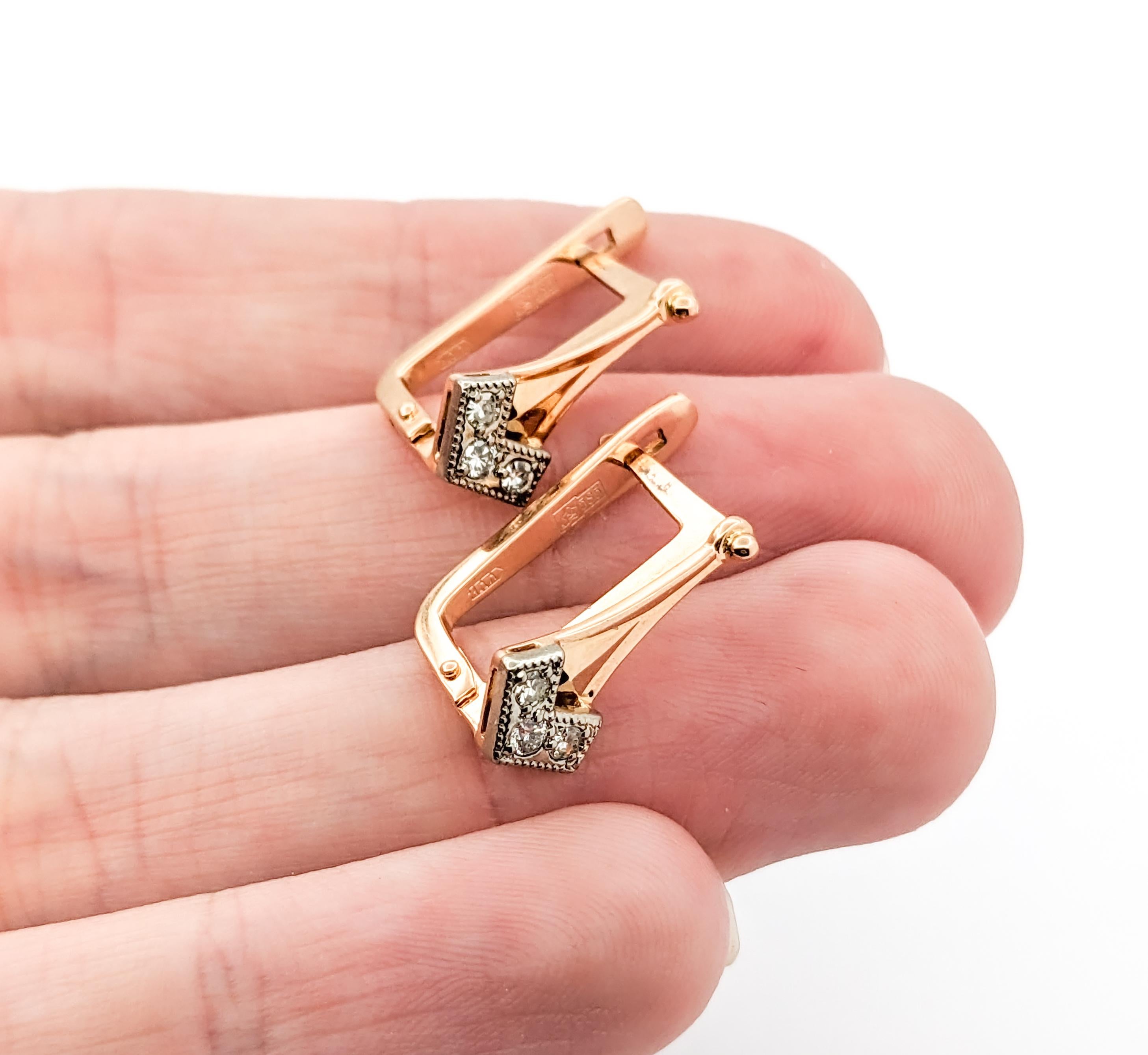 .20ctw Diamond Stud Lever Back Earrings In Rose Gold In Excellent Condition For Sale In Bloomington, MN