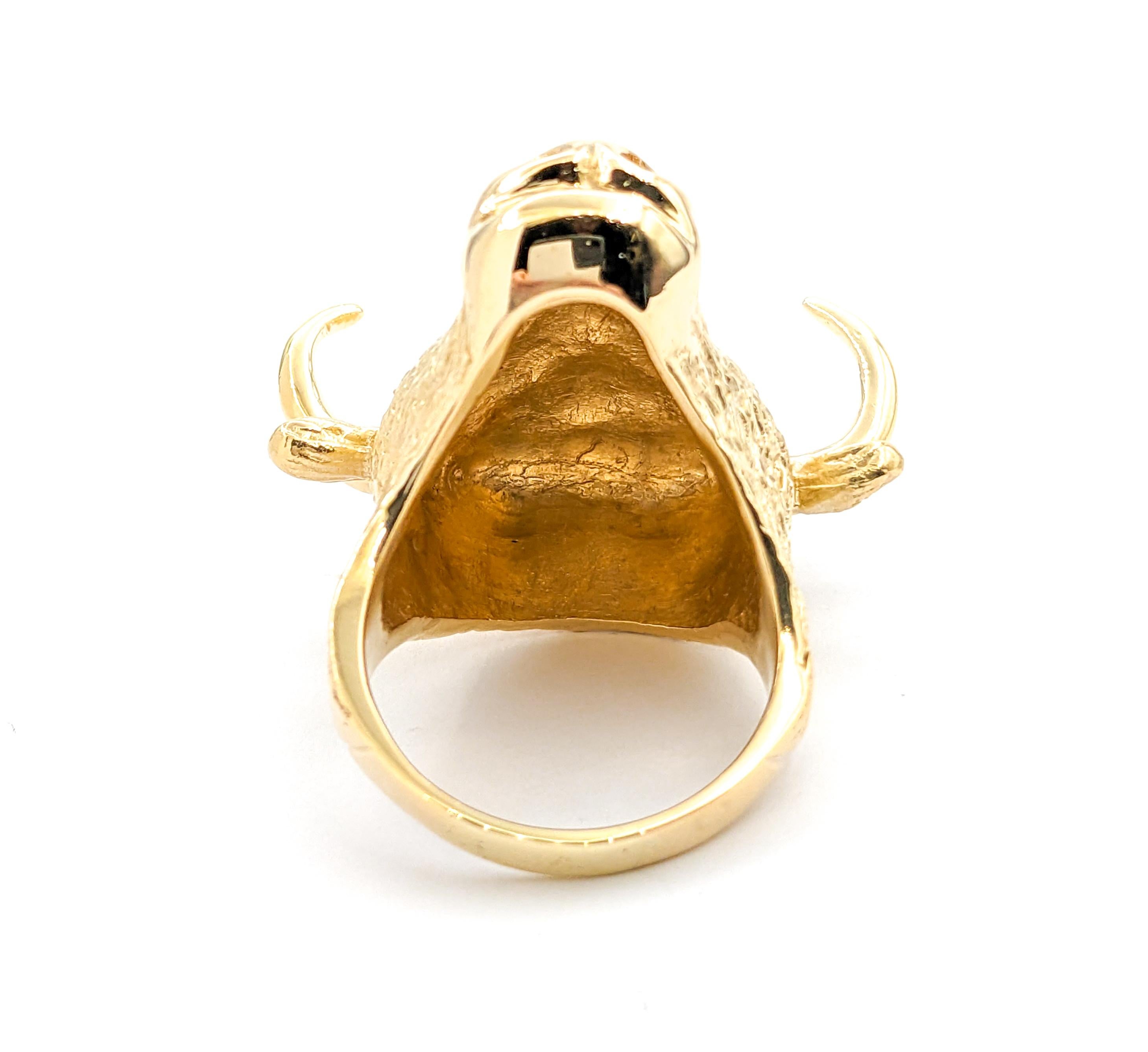 .20ctw Emerald Bull Head with Horns Custom Design Ring In Yellow Gold 5