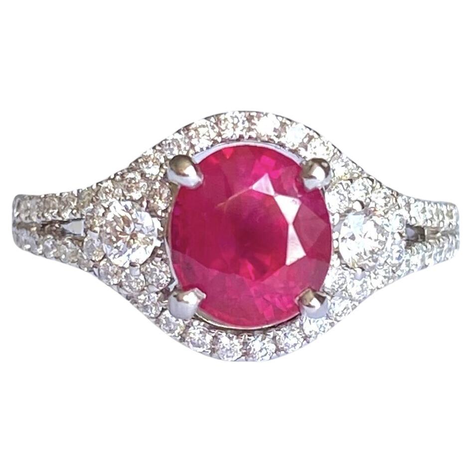 2.0ctw Ruby & Diamond Ring 18K White Gold 6.5US For Sale