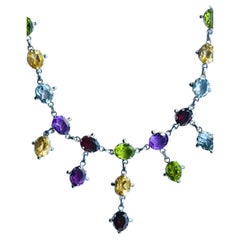 Tourmaline jaune, péridot, grenat, topaze et améthyste 20 carats  Collier de pierres précieuses