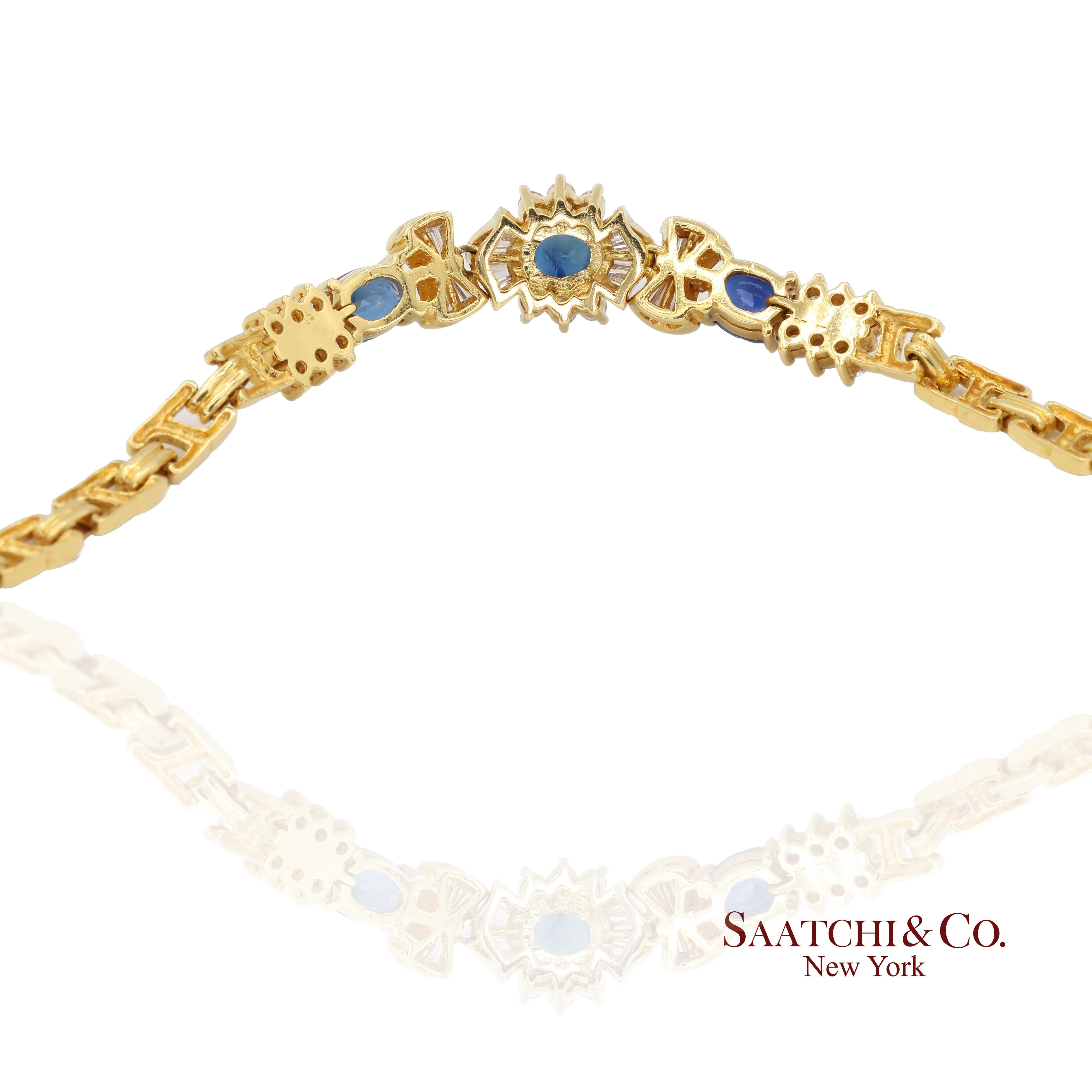 Rétro Bracciale in oro giallo 20k 850 con zaffiri naturali e diamanti naturali in vendita