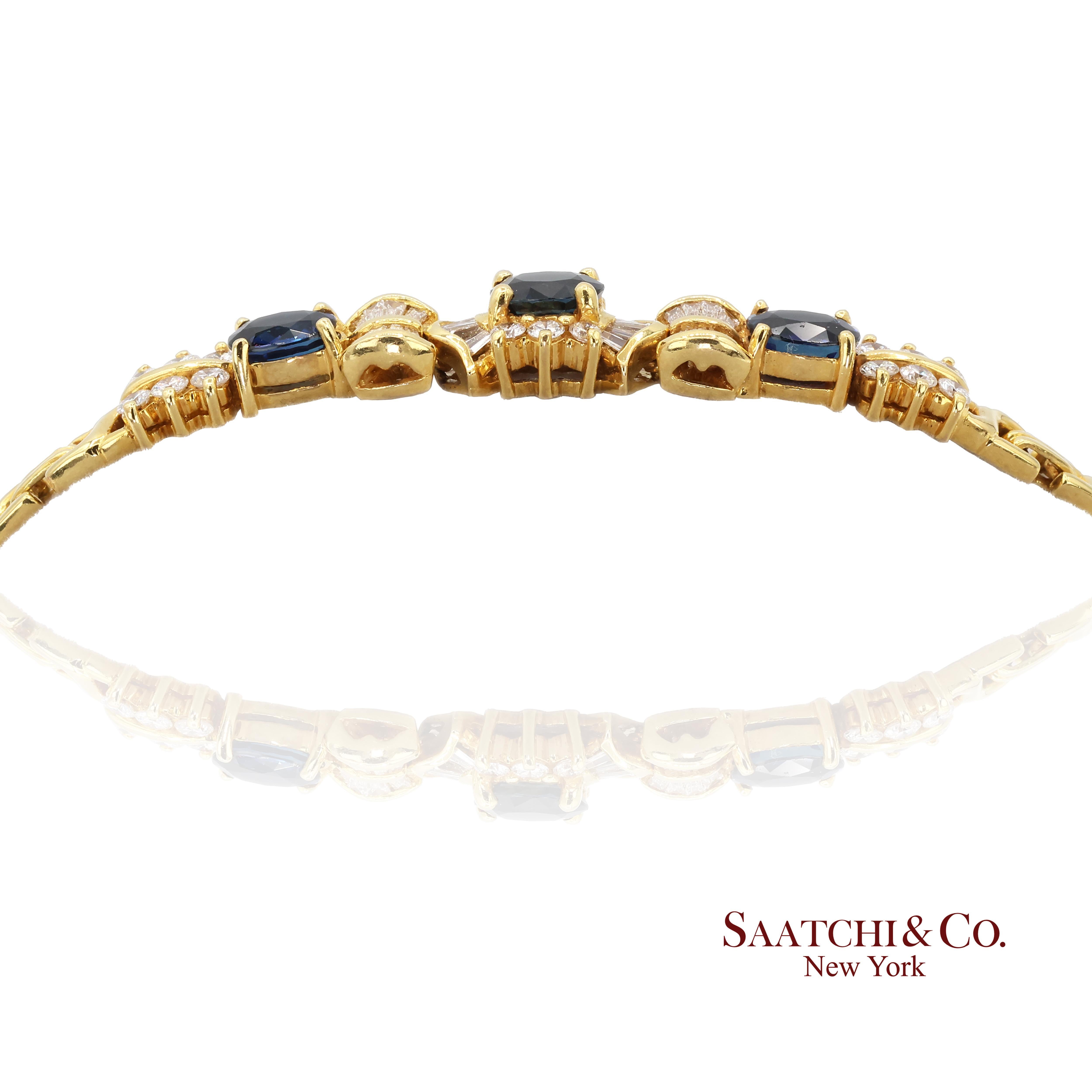 da uomo o donna Bracciale in oro giallo 20k 850 con zaffiri naturali e diamanti naturali in vendita