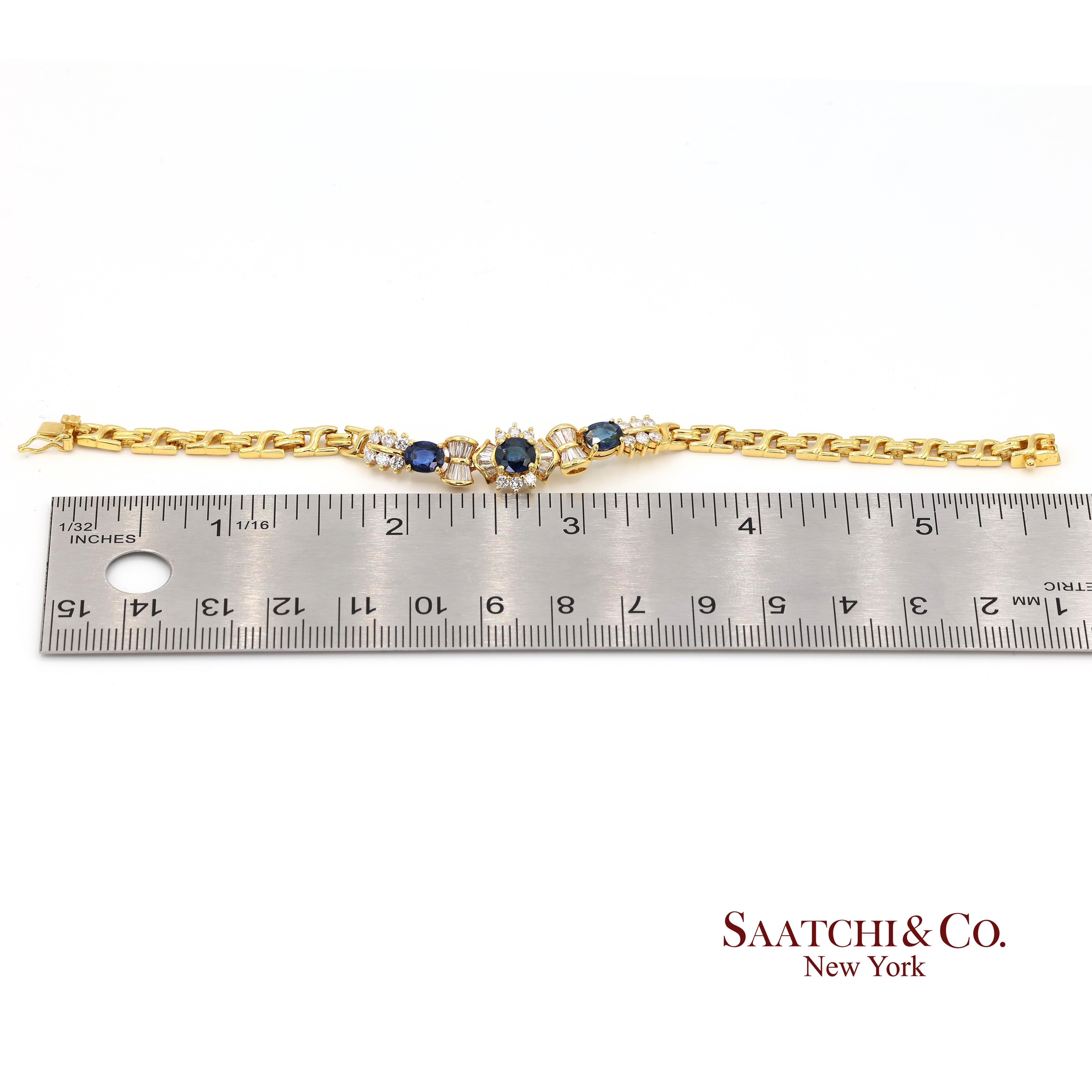 Bracciale in oro giallo 20k 850 con zaffiri naturali e diamanti naturali in vendita 2