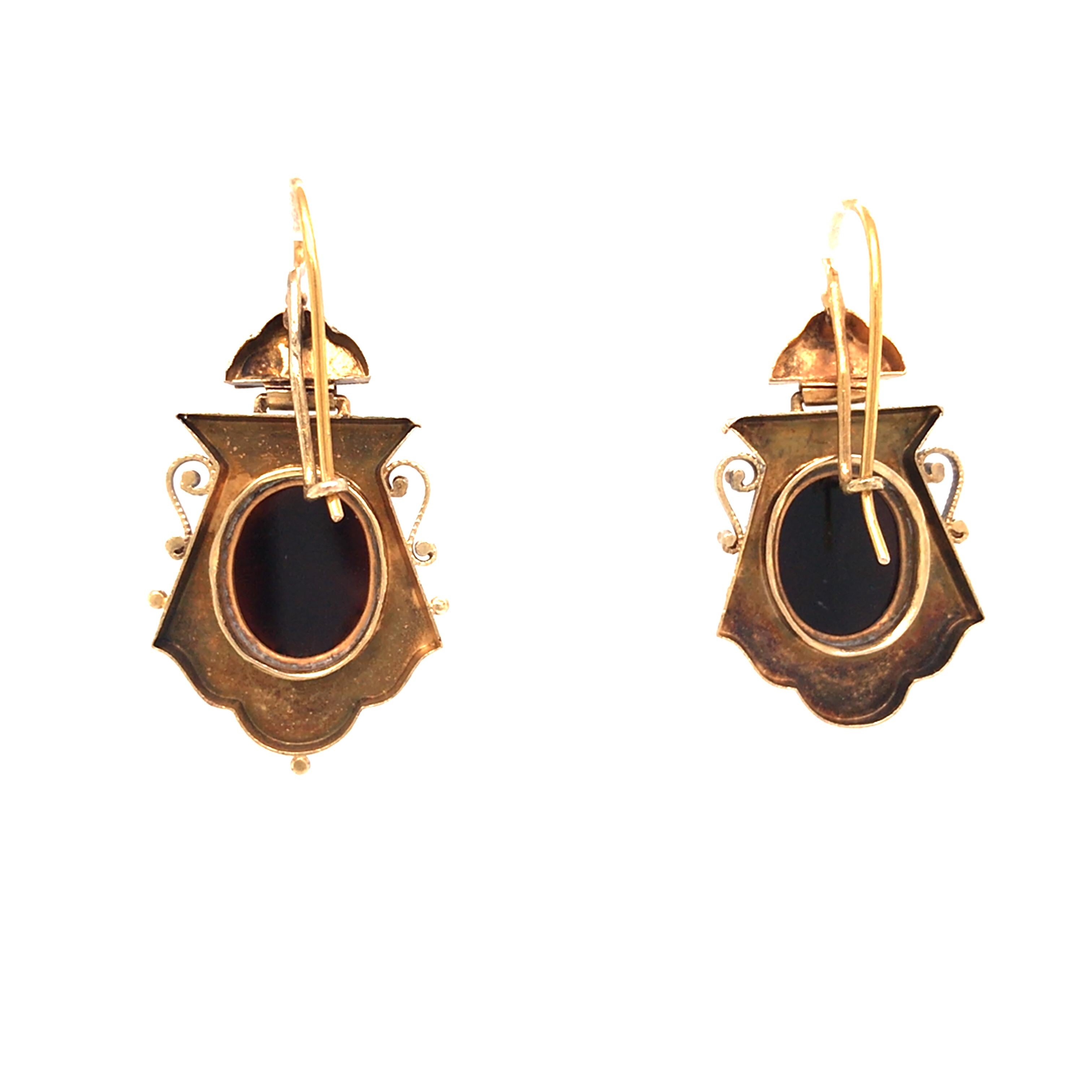 20 Karat antike Vintage Kamee-Tropfen-Ohrringe Gelbgold im Angebot 1