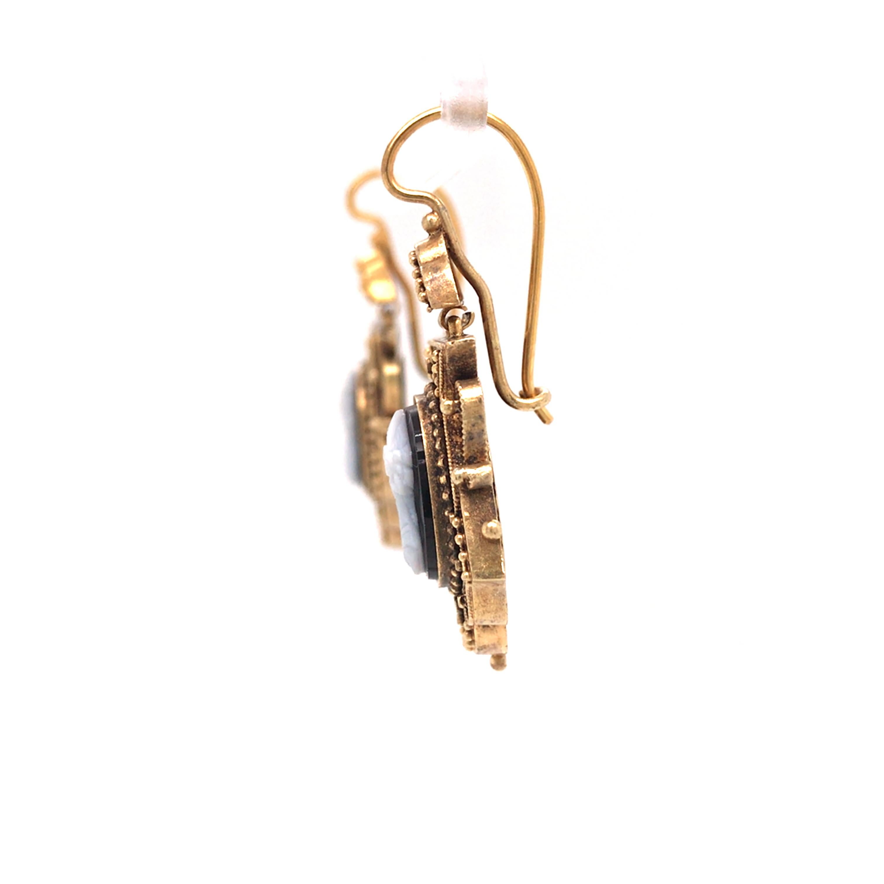 20 Karat antike Vintage Kamee-Tropfen-Ohrringe Gelbgold im Angebot 2