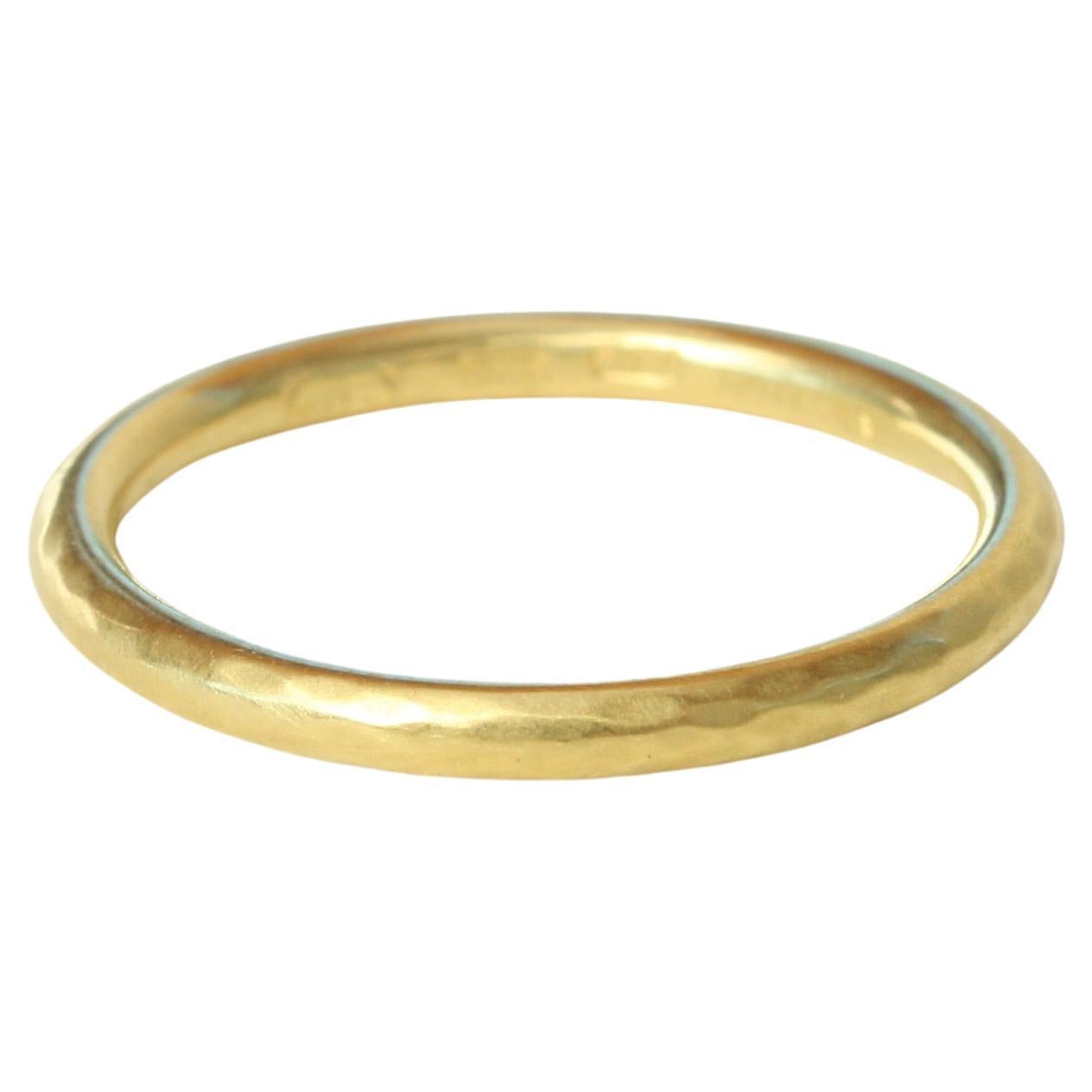 20k California Gold 1.8mm Thin Wire Hammered Wedding Band Handmade by Bracken