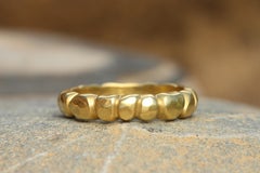 20k California Gold 4.5mm Hammered Cobbled Band Handmade by Bracken Jewelers