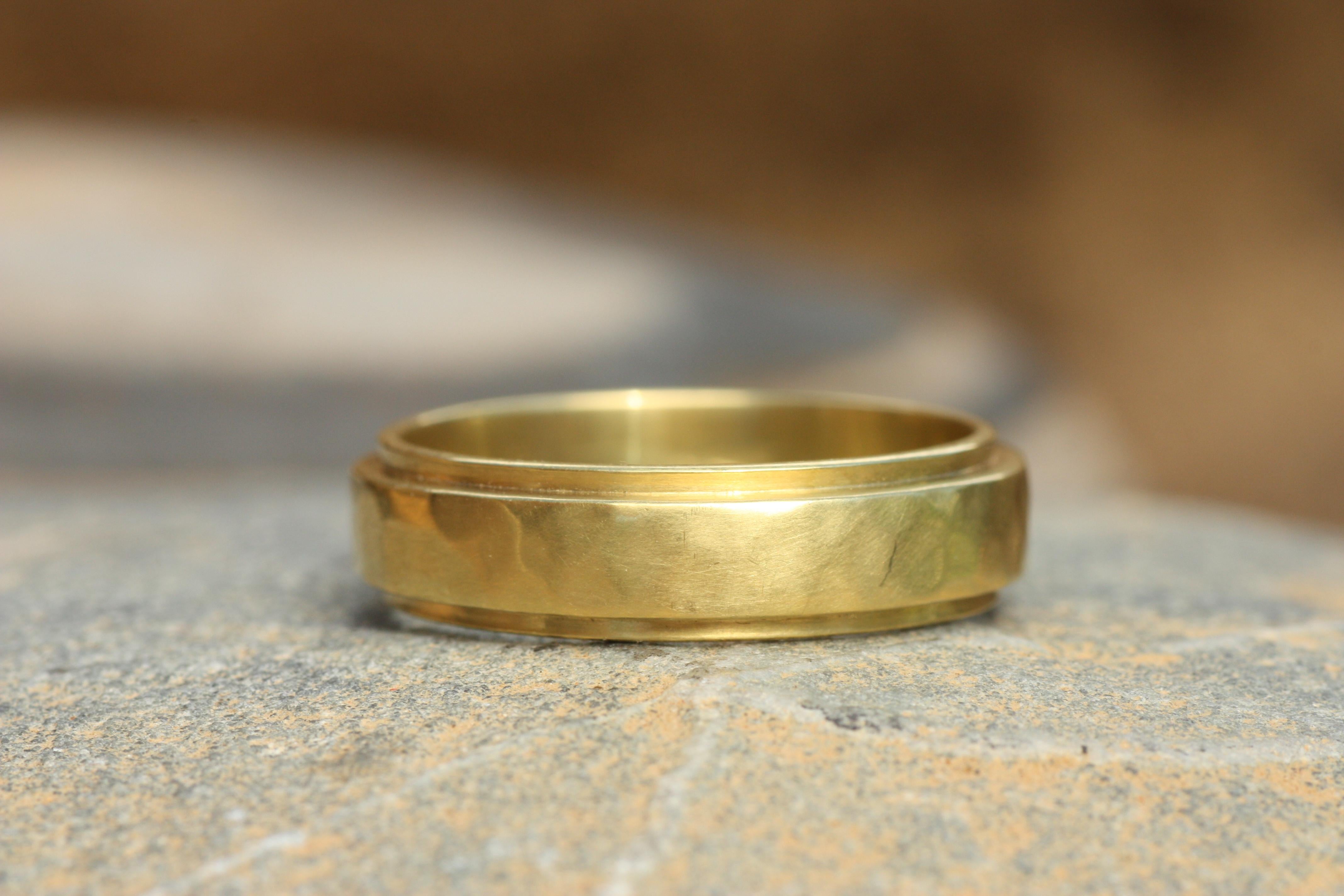 For Sale:  5mm Stepped-Edge Wedding Band – Handmade in USA, 20K California Gold, Hammered 2