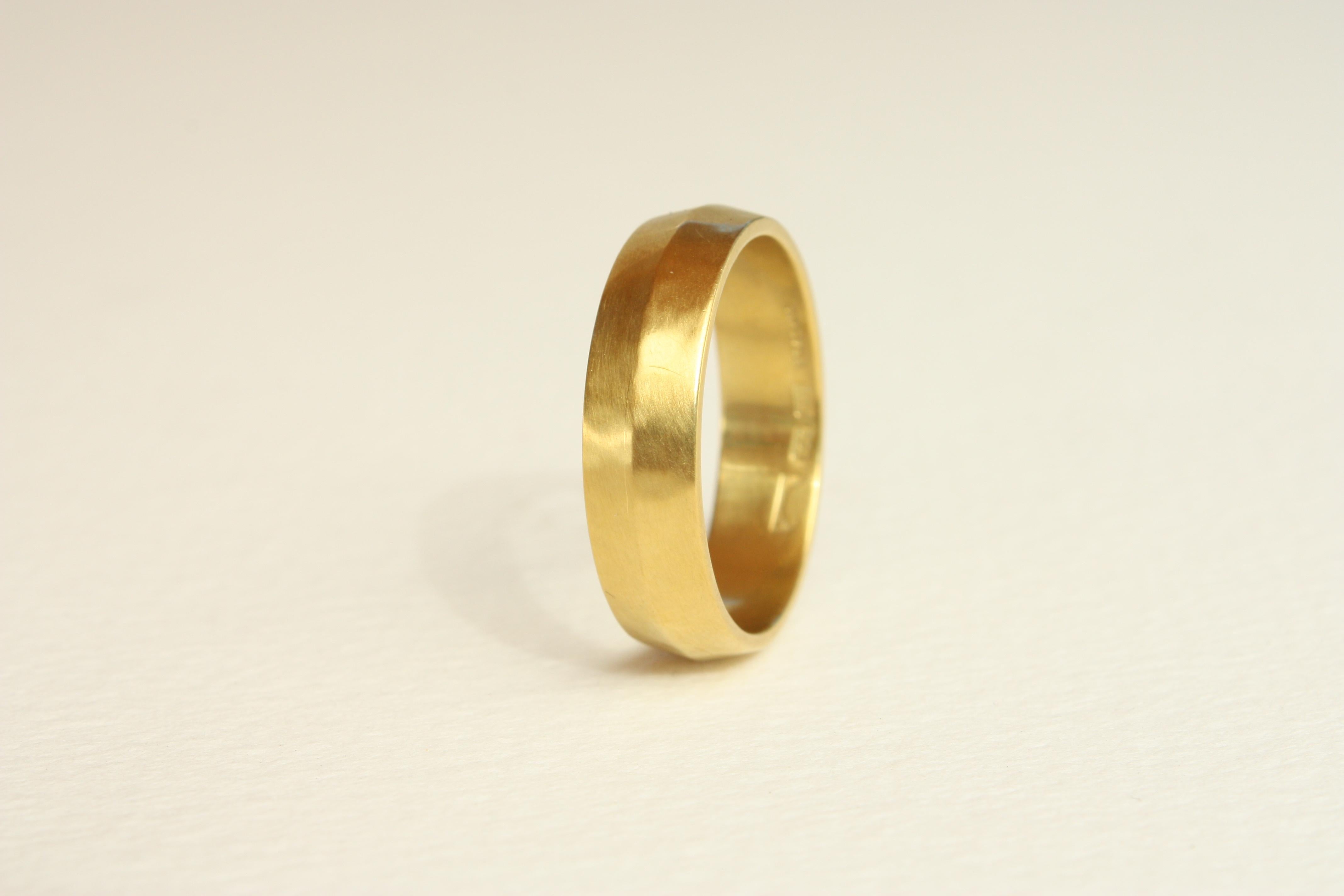 For Sale:  20k California Gold 6mm Ridged Hammered Wedding Band Handmade by BrackenJewelers 5