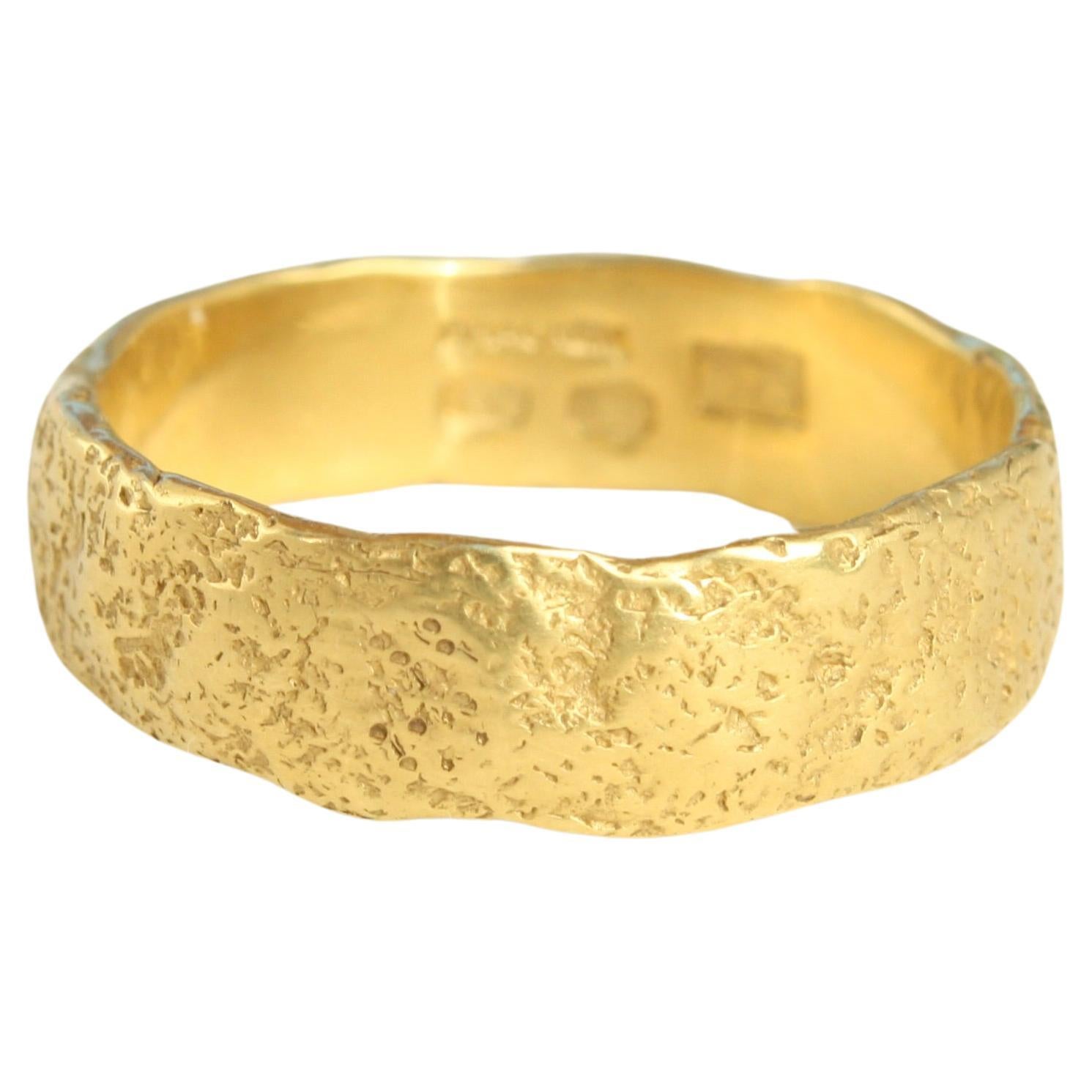 20k California Gold 6mm Textured Wedding Band Handmade by Bracken Jewelers