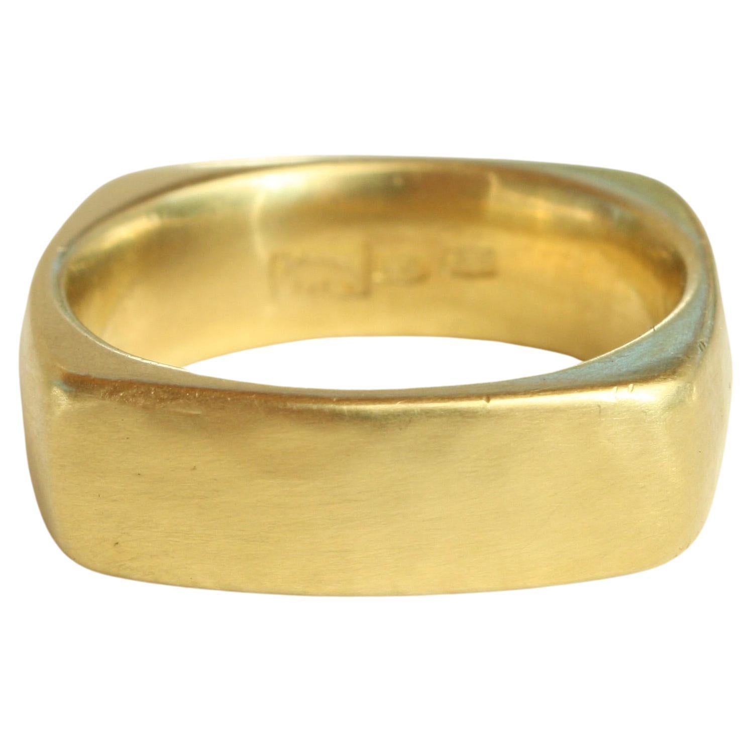 20k California Gold 7mm Square Hammered Wedding Band Handmade by Bracken