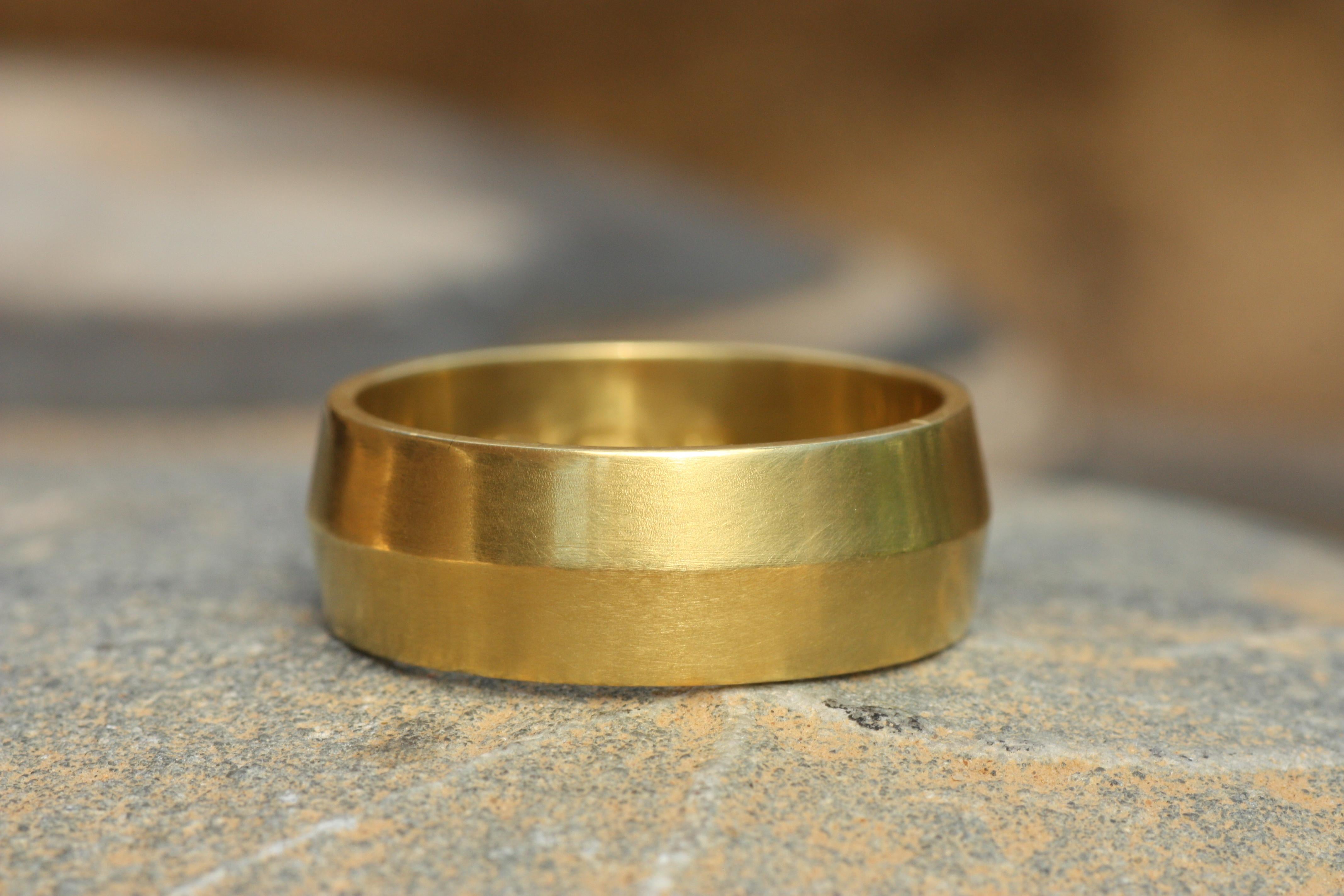 For Sale:  20k California Gold 8mm Ridged Hammered Wedding Band Handmade by BrackenJewelers 2