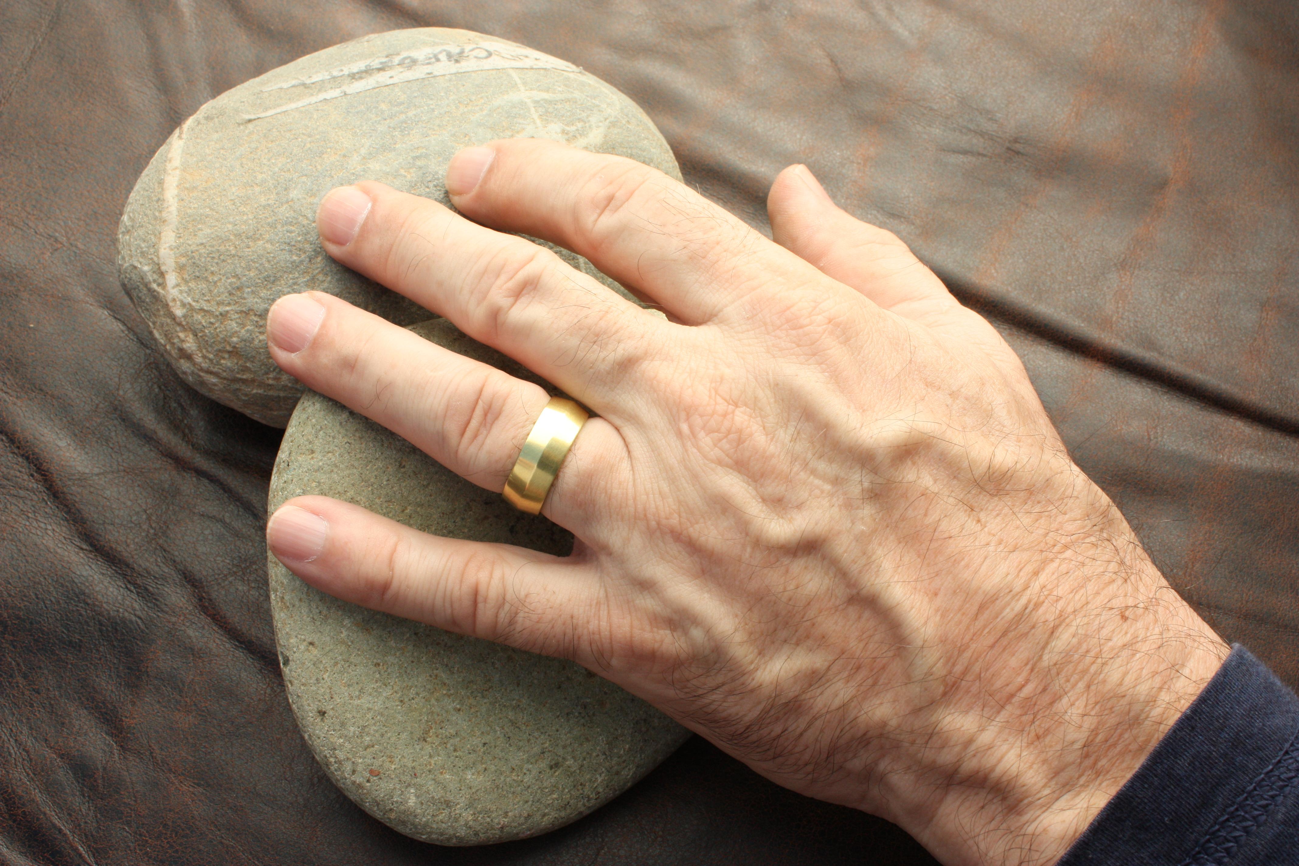 For Sale:  20k California Gold 8mm Ridged Hammered Wedding Band Handmade by BrackenJewelers 3