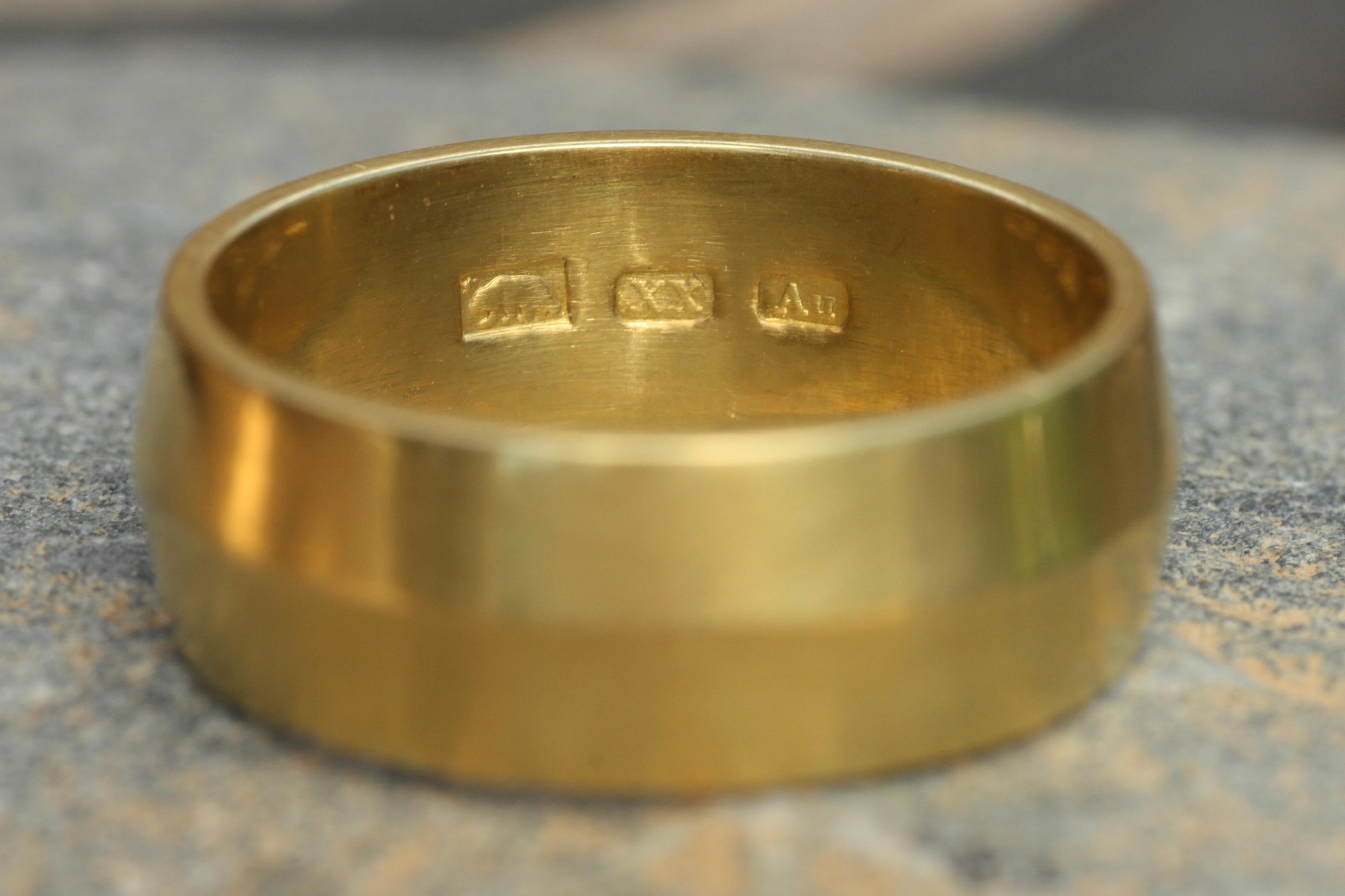 For Sale:  20k California Gold 8mm Ridged Hammered Wedding Band Handmade by BrackenJewelers 4