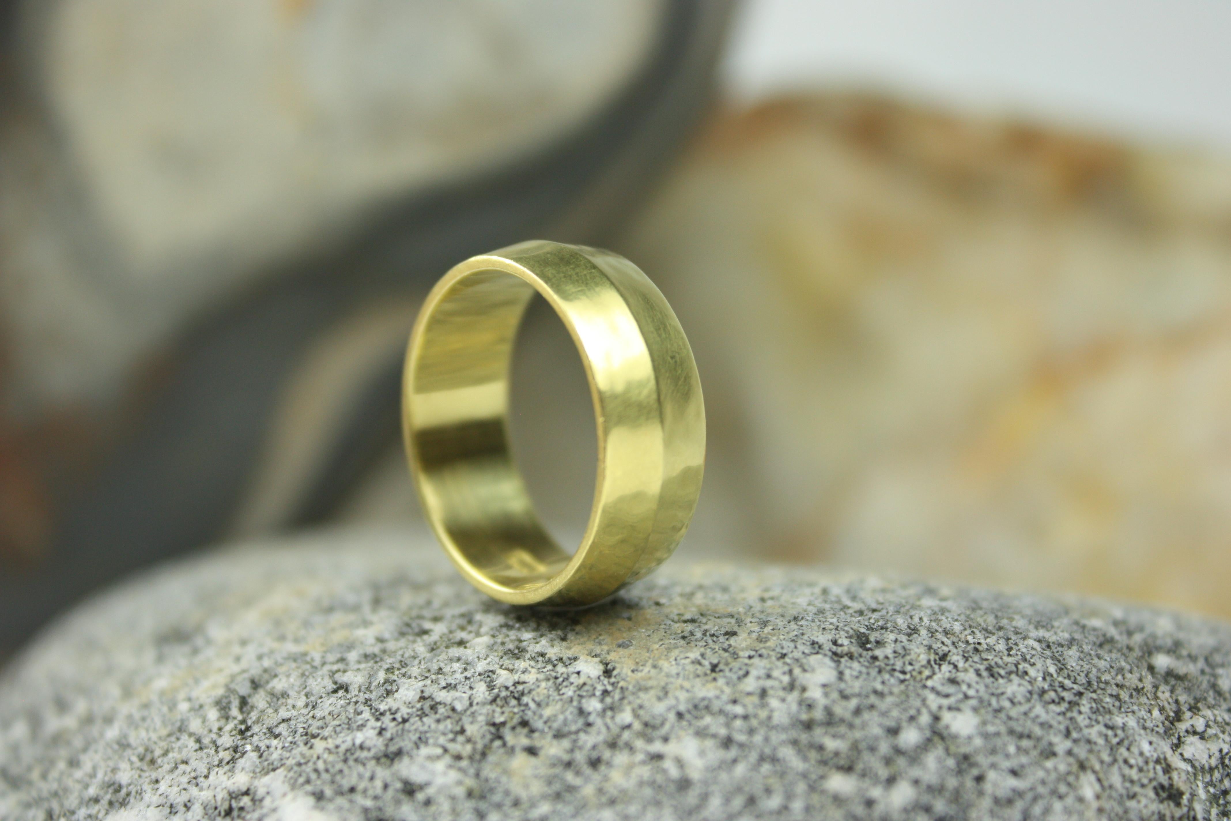 For Sale:  20k California Gold 8mm Ridged Hammered Wedding Band Handmade by BrackenJewelers 5