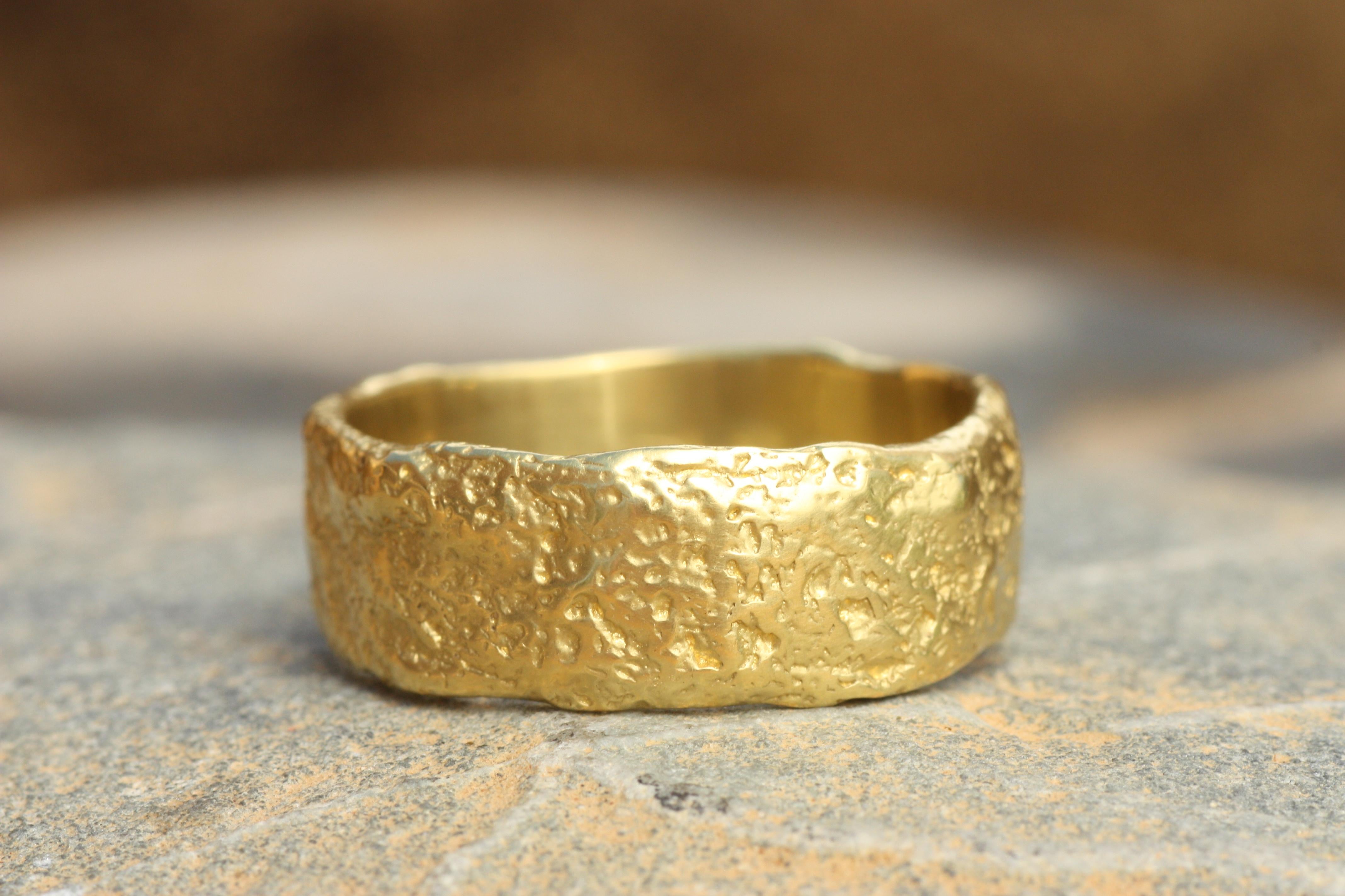 For Sale:  20k California Gold 8mm Textured Wedding Band Handmade by Bracken Jewelers 2